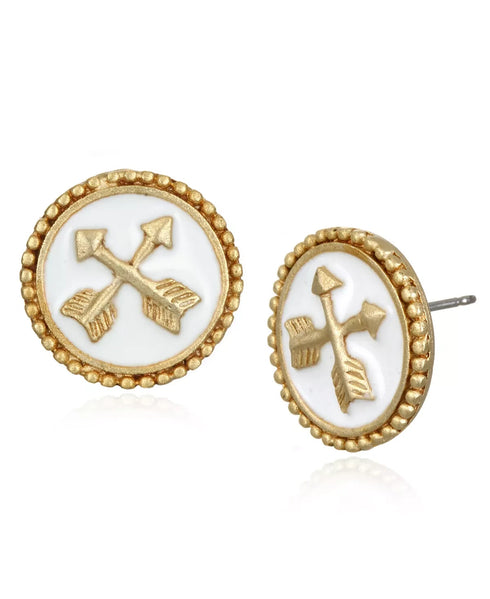Capwell Co Womens Athena Stud Earrings Gold Tone Mixed Metals White Arrows